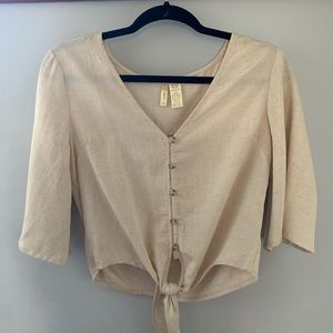 Bell Sleeve, Tan, Tie Front Blouse